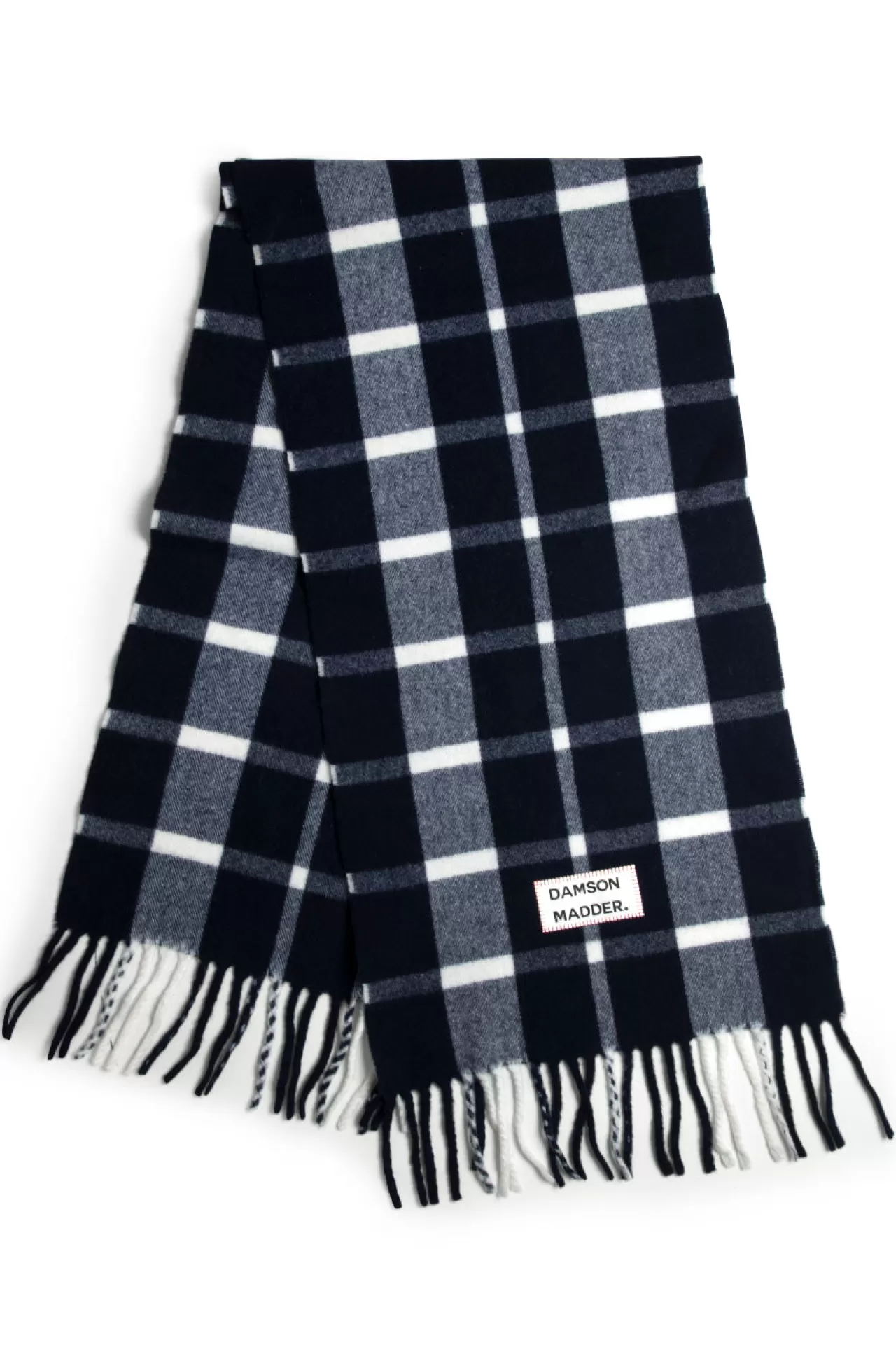 Outlet Damson Madder navy u0026 ecru check scarf in responsible wool