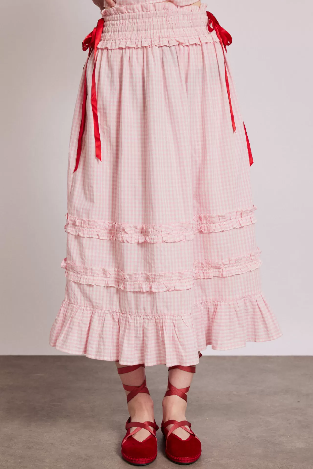 Clearance Damson Madder olivia ruffle skirt - gingham pink