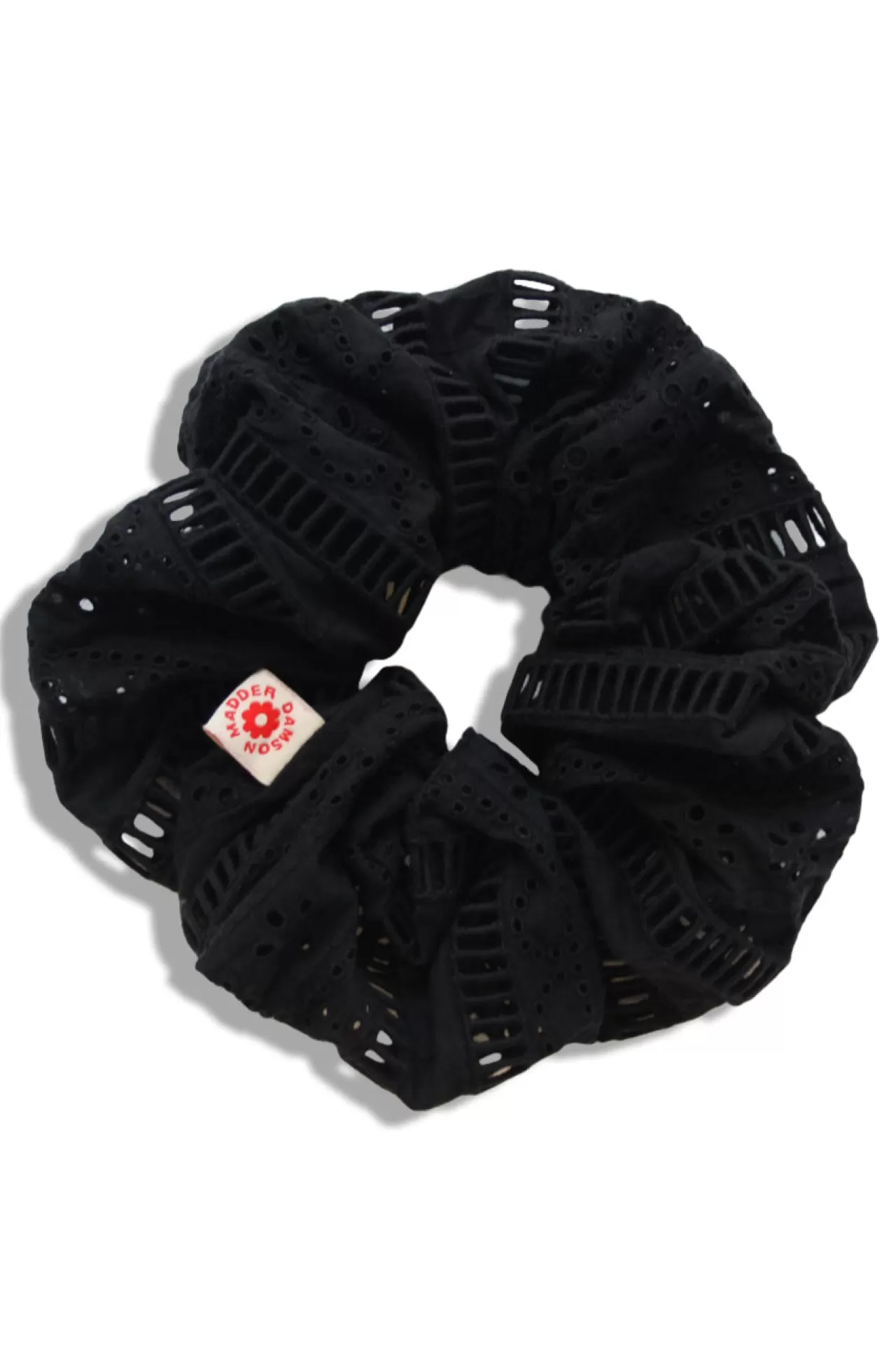 Shop Damson Madder oversized broderie scrunchie in black