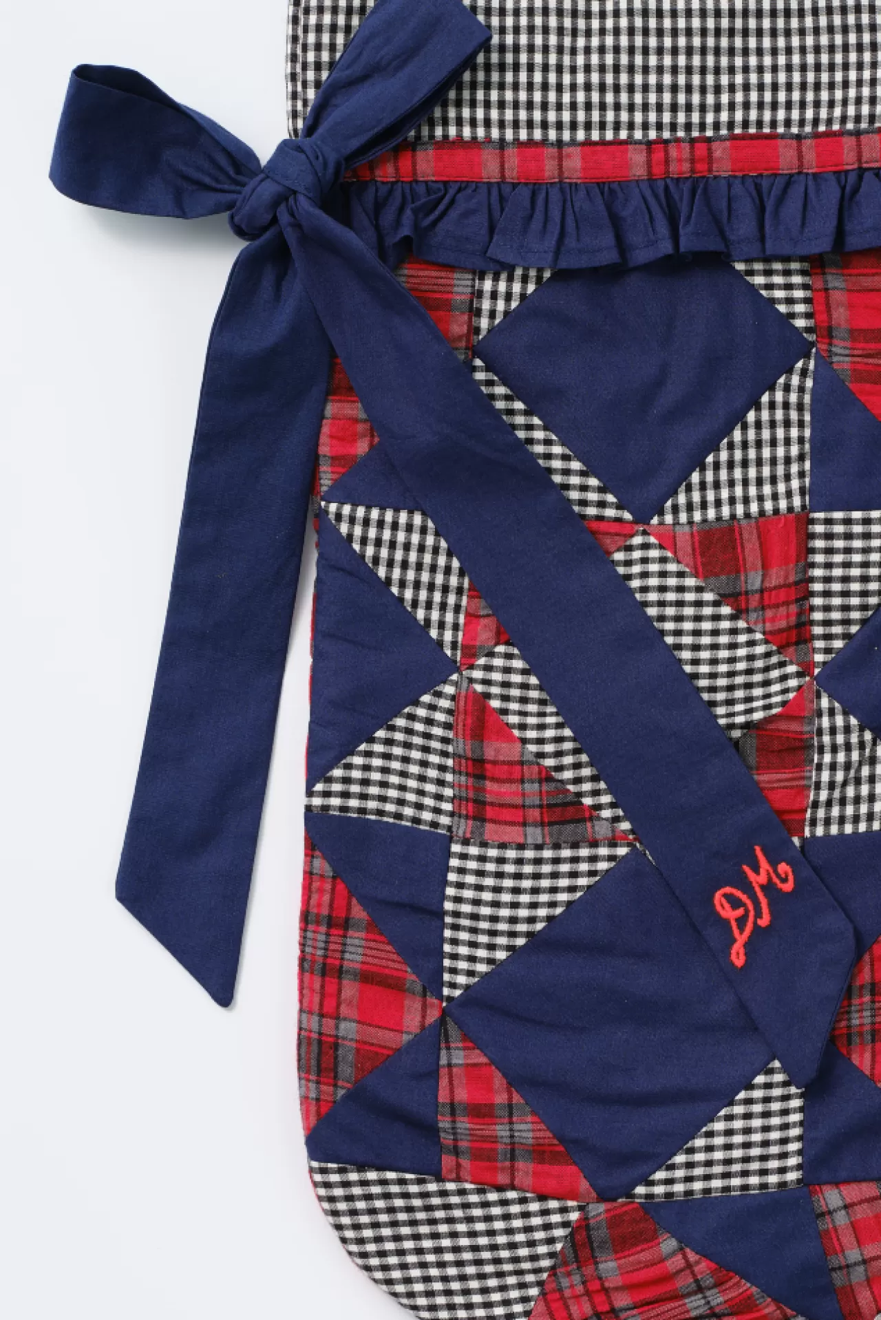 Flash Sale Damson Madder patchwork bow christmas stocking - navy, gingham u0026 red check multi
