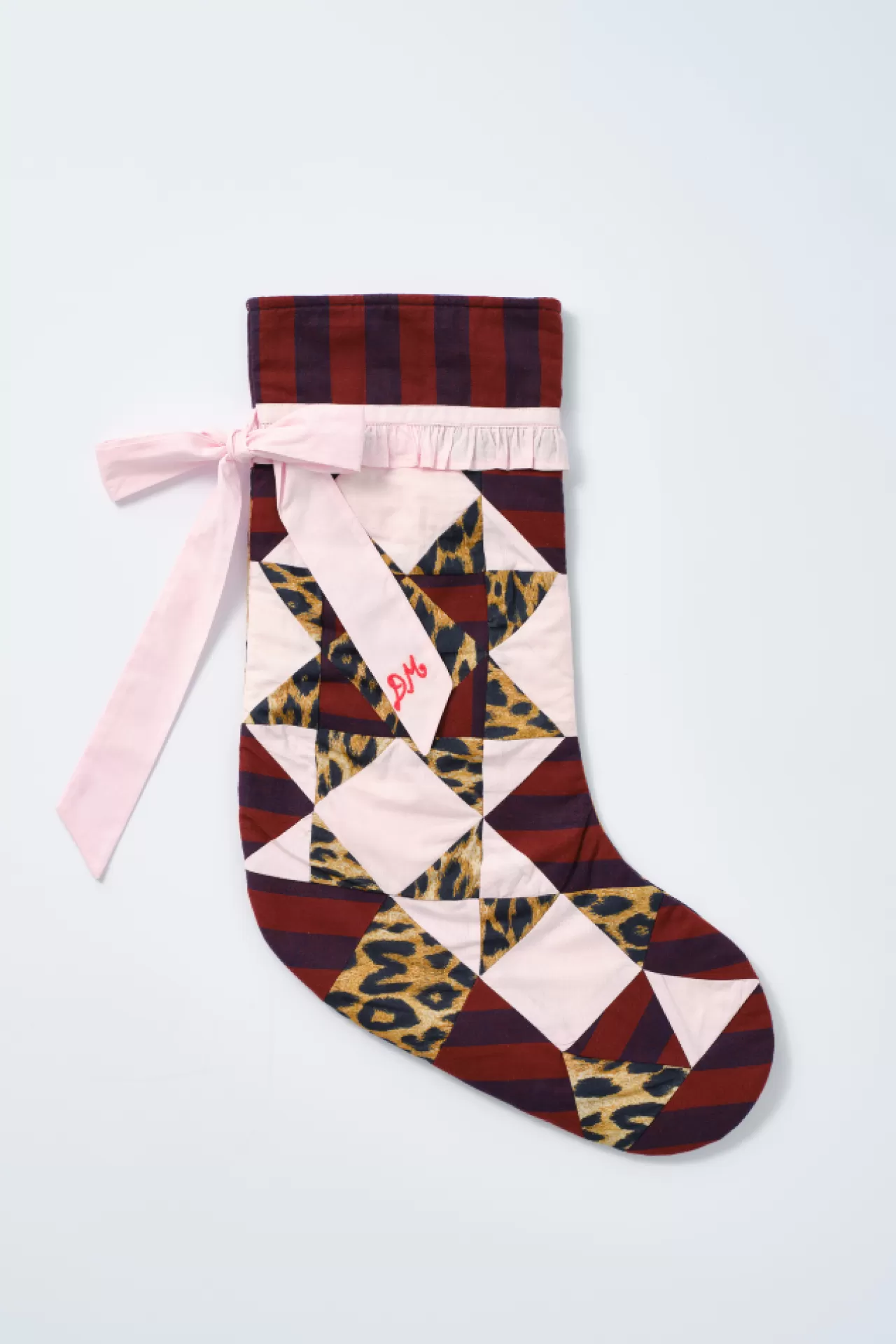 Flash Sale Damson Madder patchwork bow christmas stocking - pink, leopard u0026 stripe multi