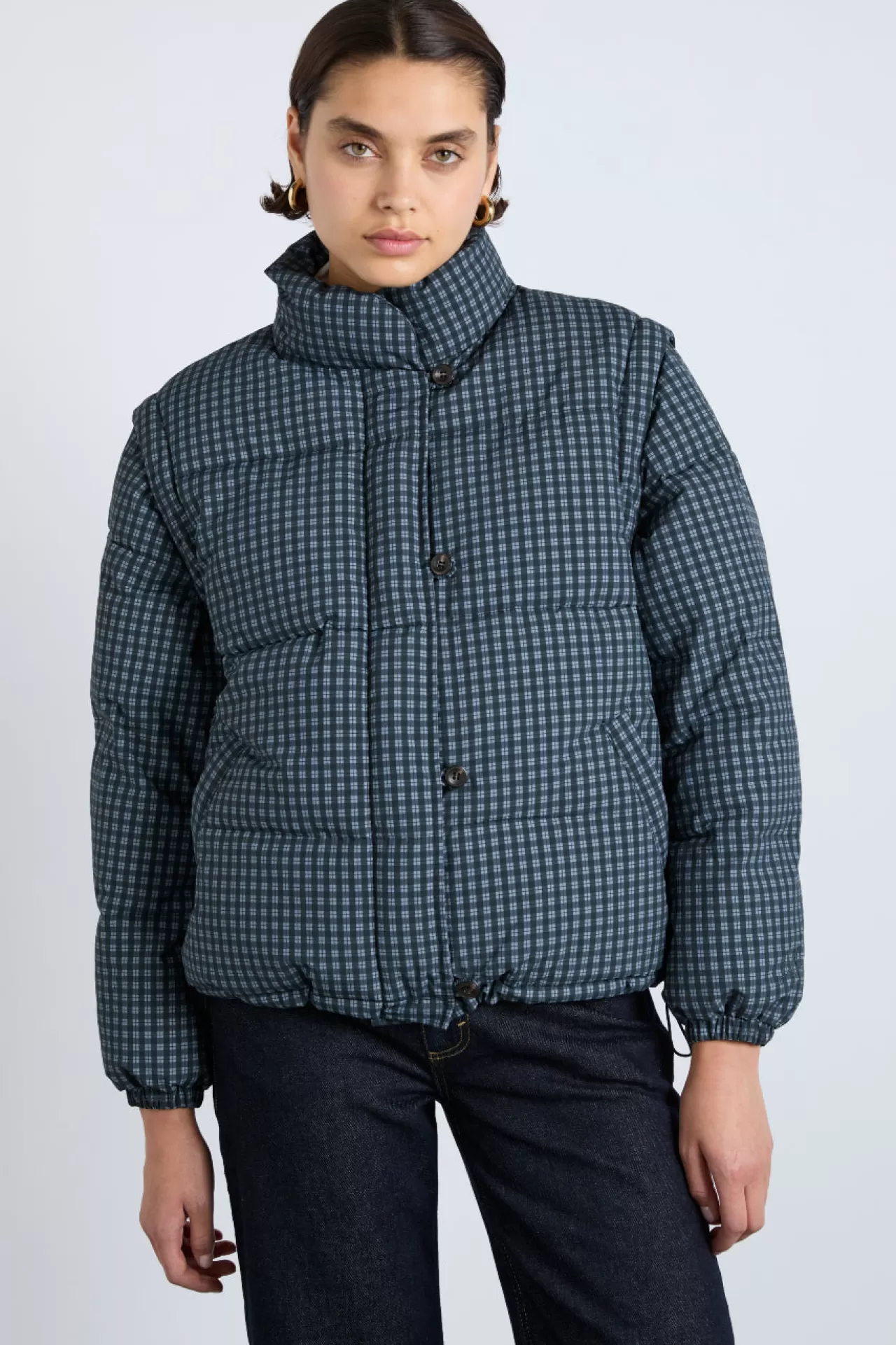 Cheap Damson Madder pearl check puffer - gingham navy