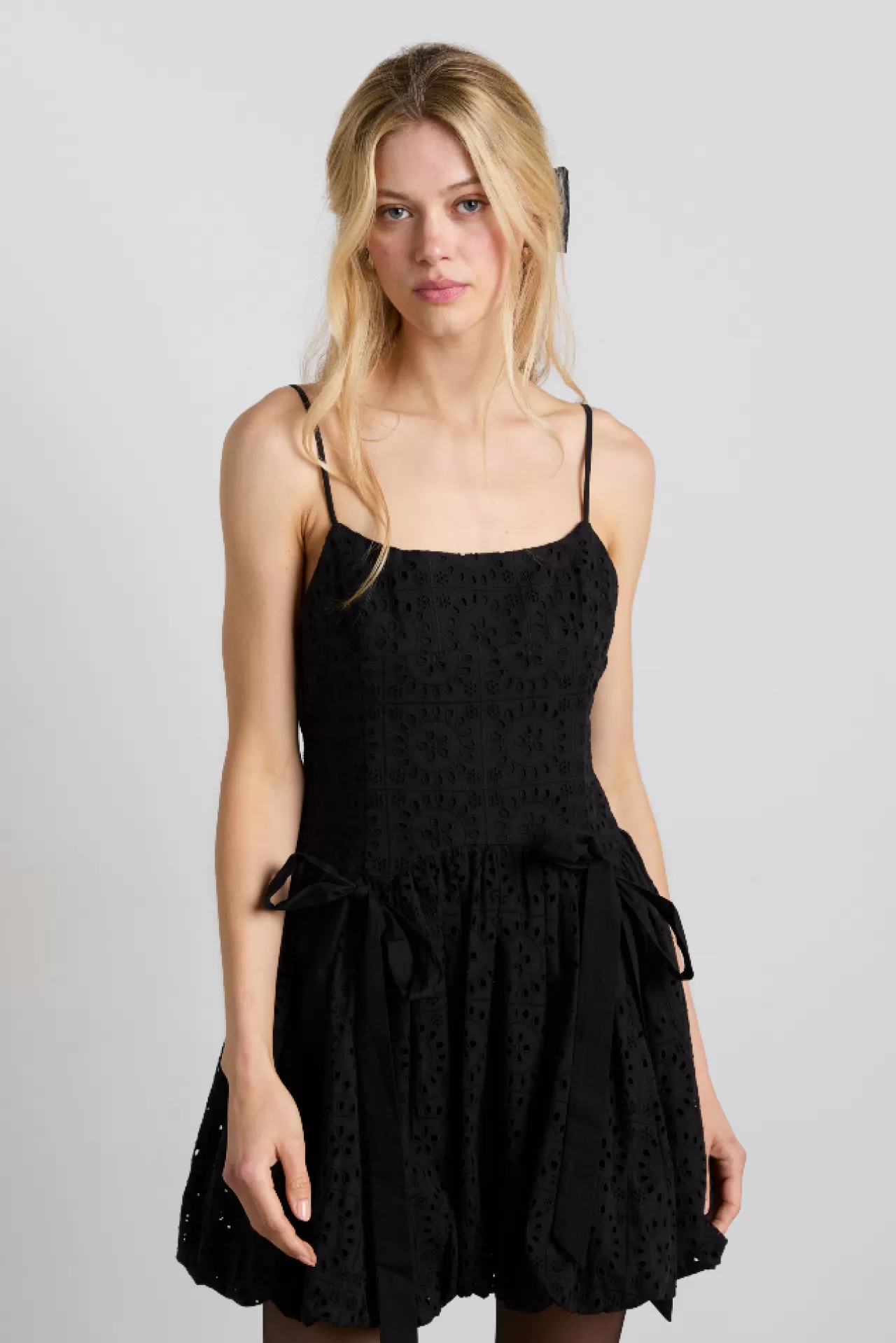 Outlet Damson Madder penelope embroidered bubble hem mini dress - broderie black