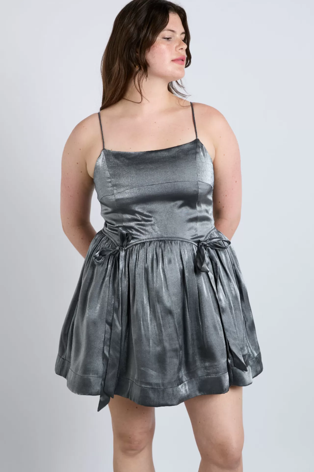 New Damson Madder penelope mini dress - glass satin grey