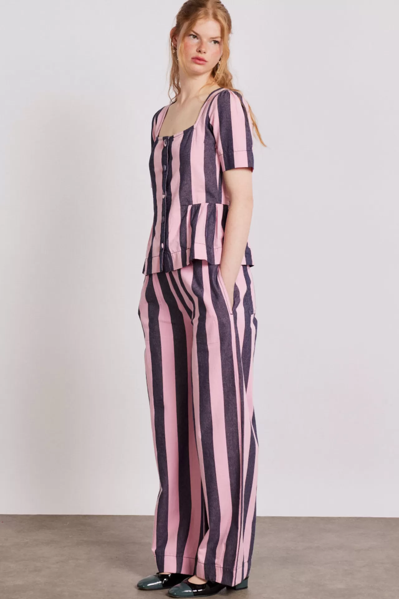 Fashion Damson Madder philly peplum blouse - pink blue stripe multi