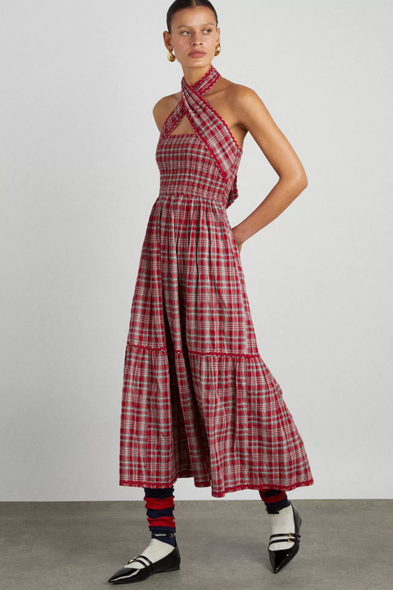 Cheap Damson Madder pia midi dress - check red