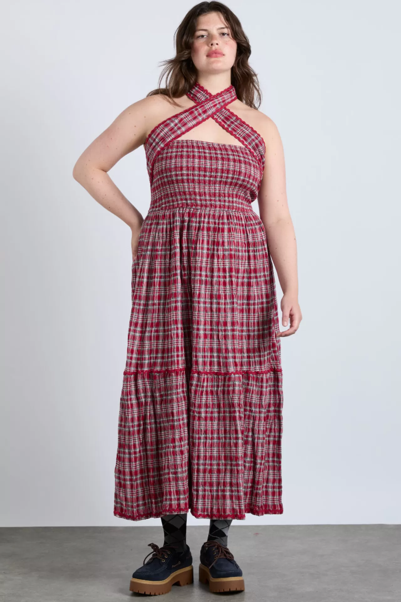 Cheap Damson Madder pia midi dress - check red