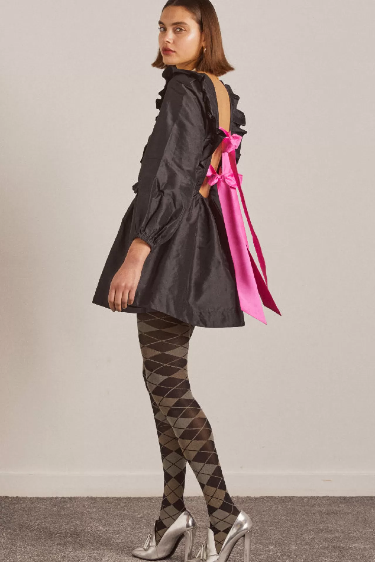 Sale Damson Madder piarra mini smock dress - with pink bows black
