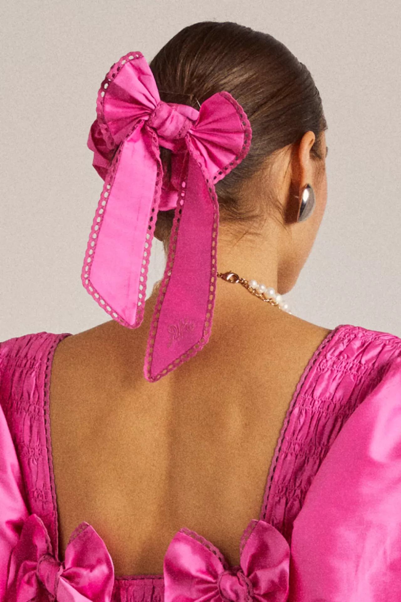 Best Sale Damson Madder taffetta bow scrunchie pink