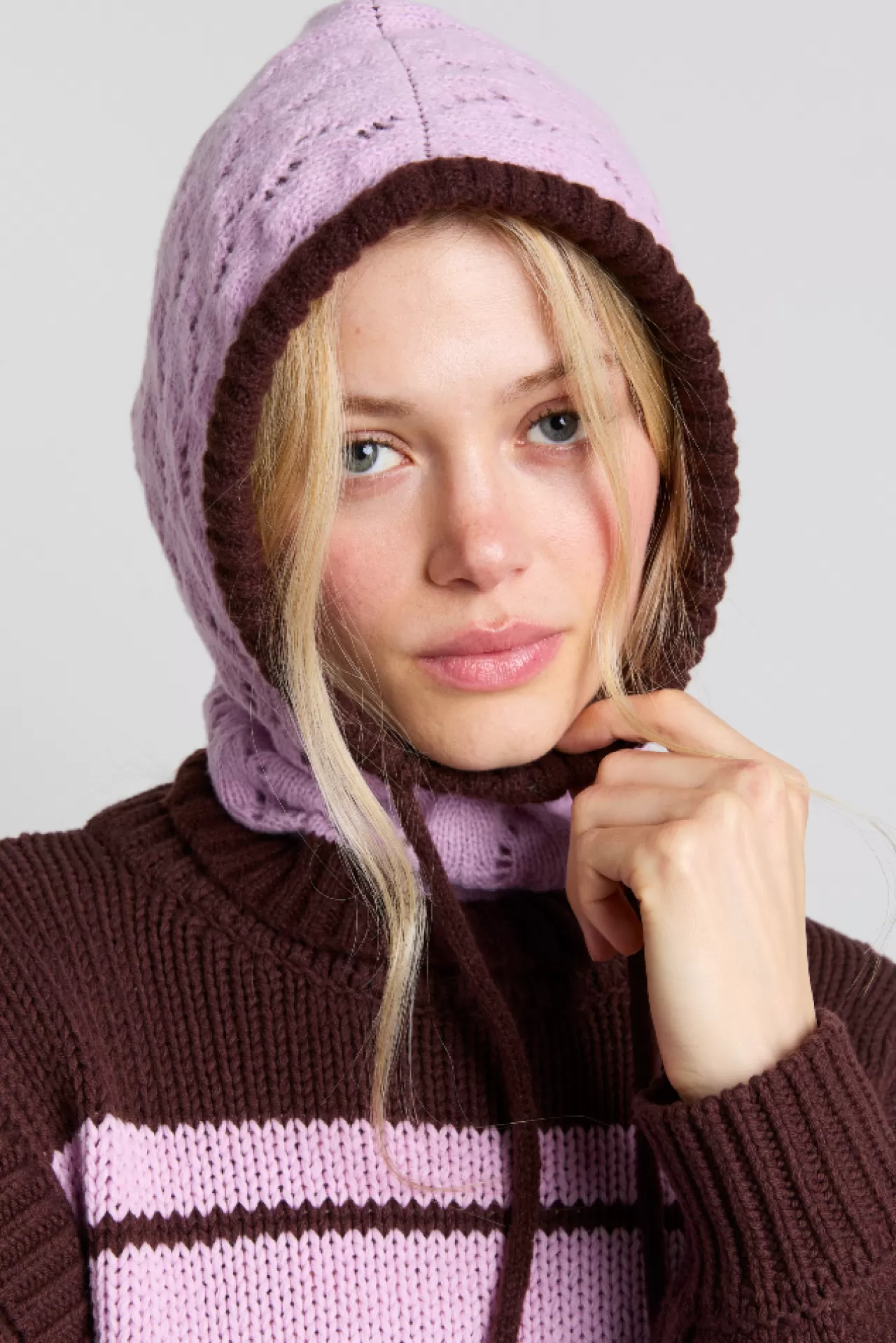 Cheap Damson Madder pointelle hood in pink u0026 choc pink/choc