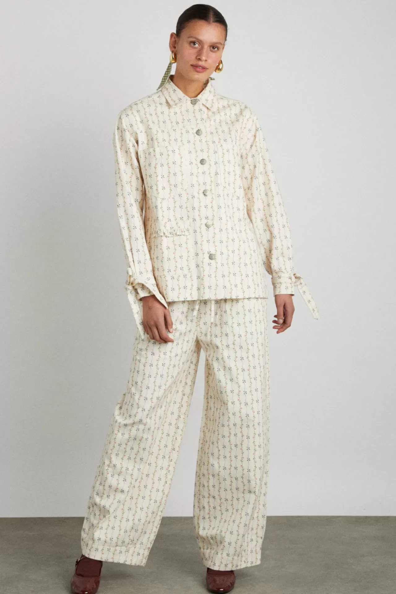 New Damson Madder rafe pant - floral stripe ecru