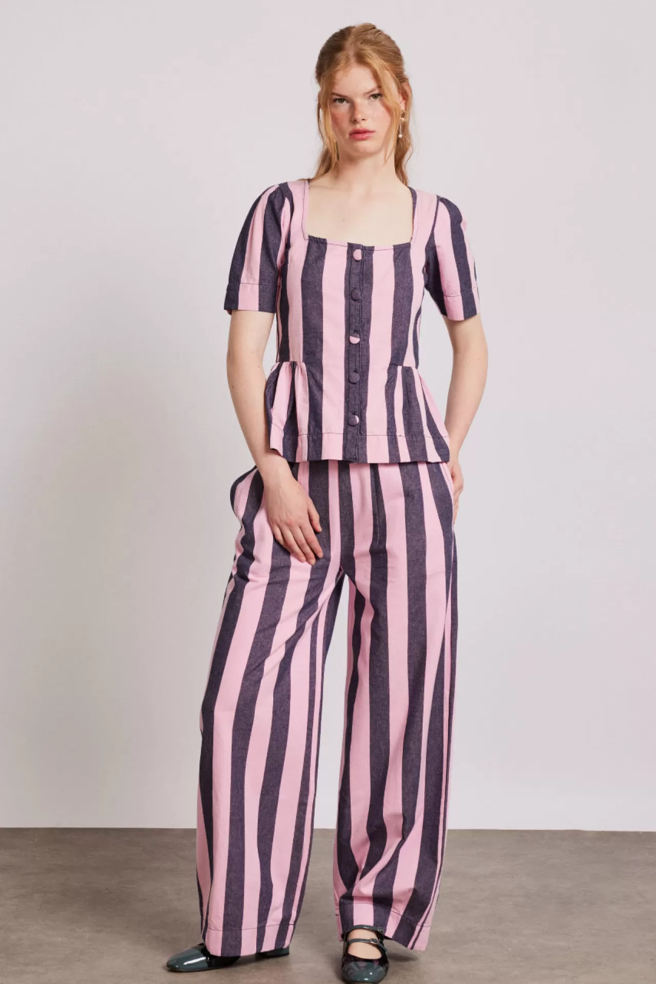 Shop Damson Madder rafe pants - pink navy stripe navystripe