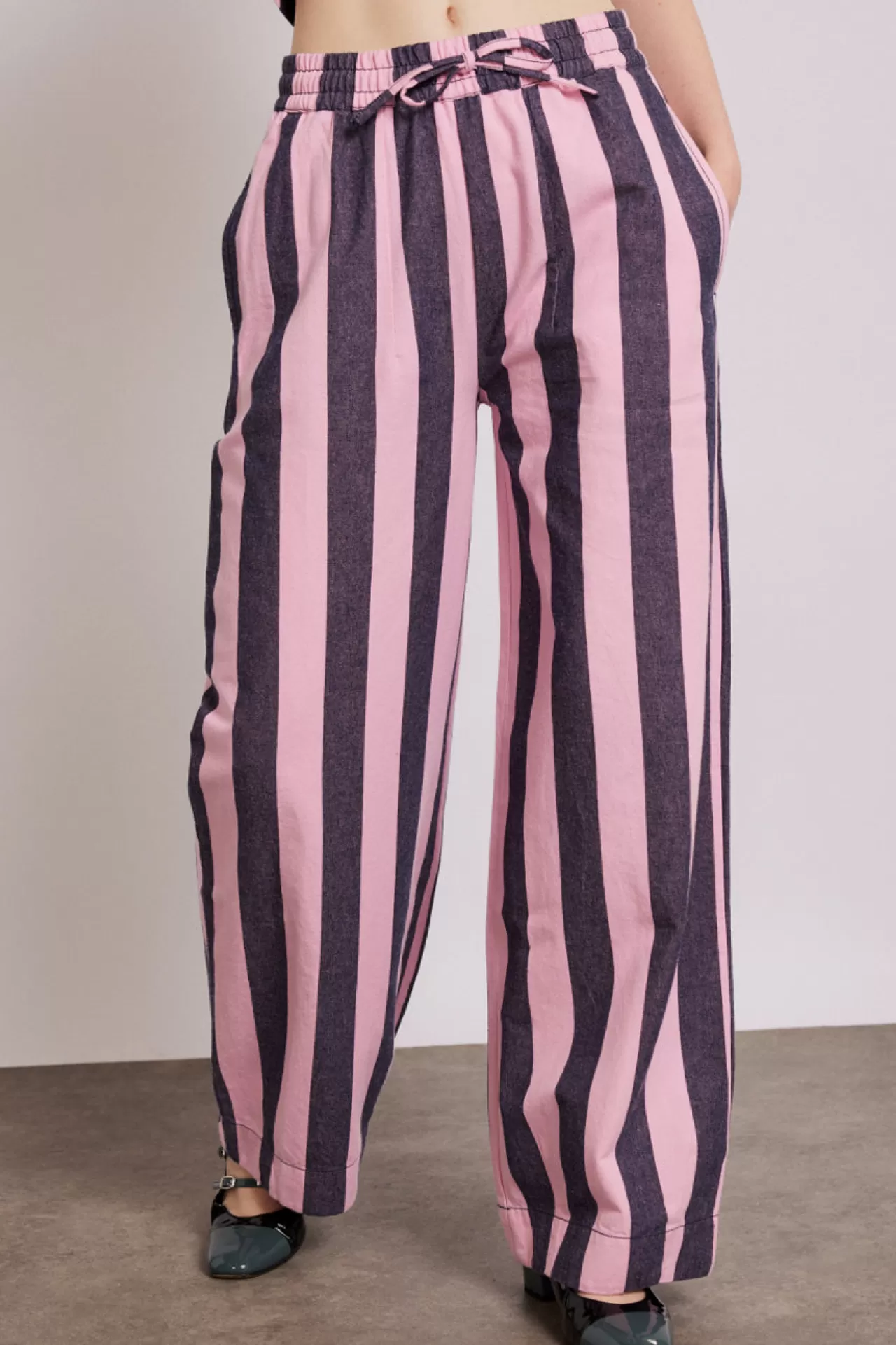 Shop Damson Madder rafe pants - pink navy stripe navystripe