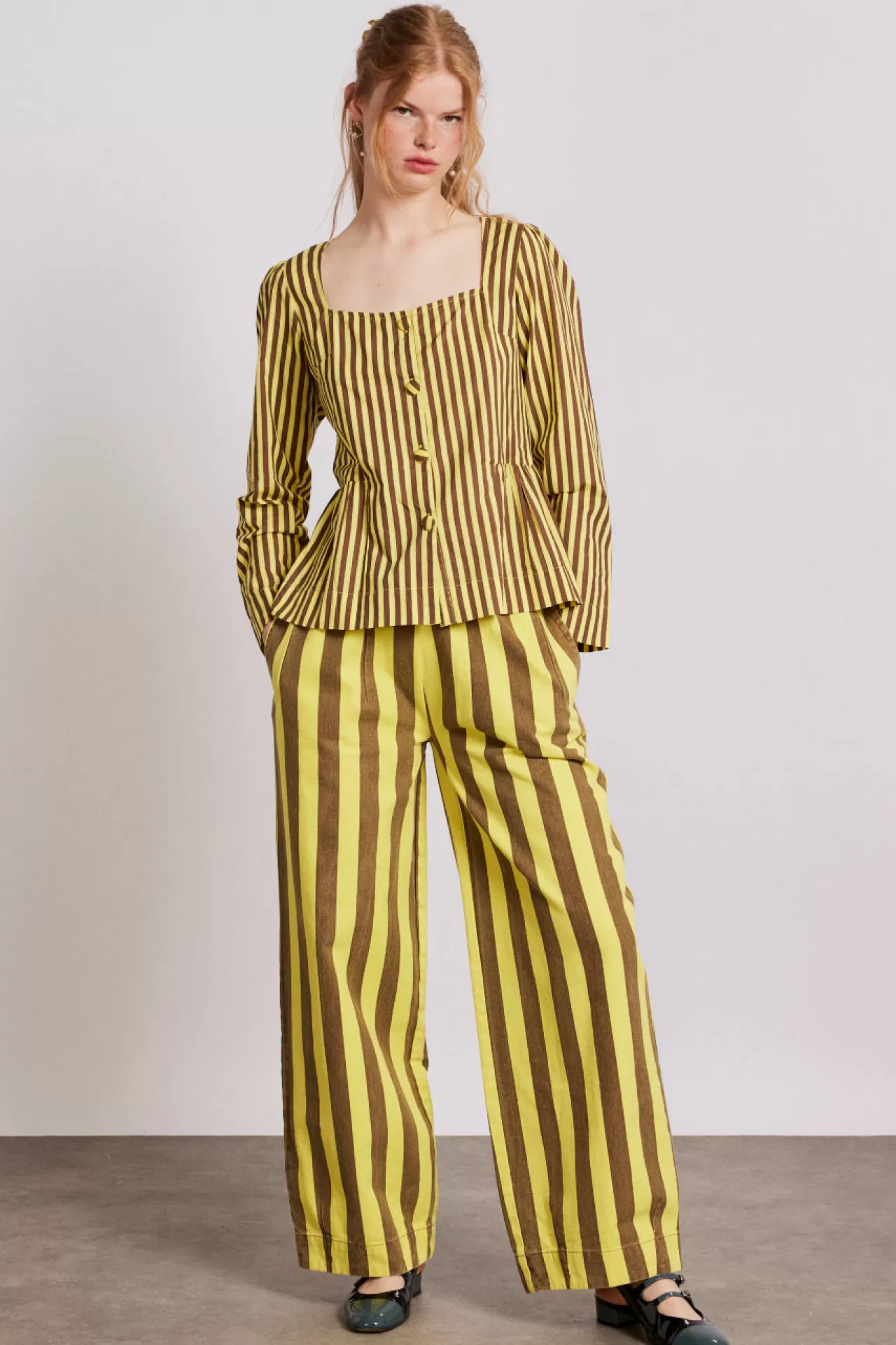 Clearance Damson Madder rafe pants - yellow choc stripe yellow/choc
