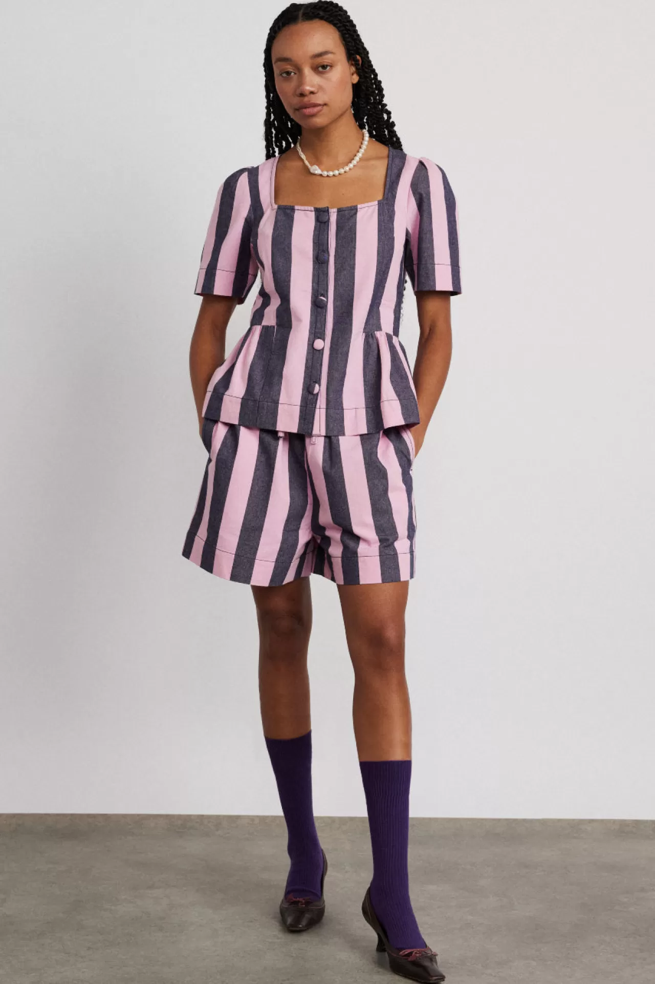 Sale Damson Madder rafe shorts - blue pink stripe multi