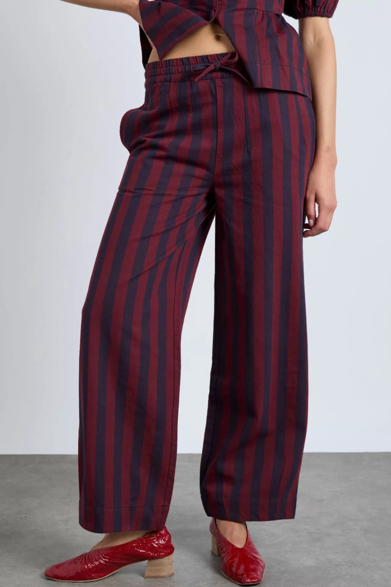Best Damson Madder rafe trousers- navy and burgundy stripe navy/red