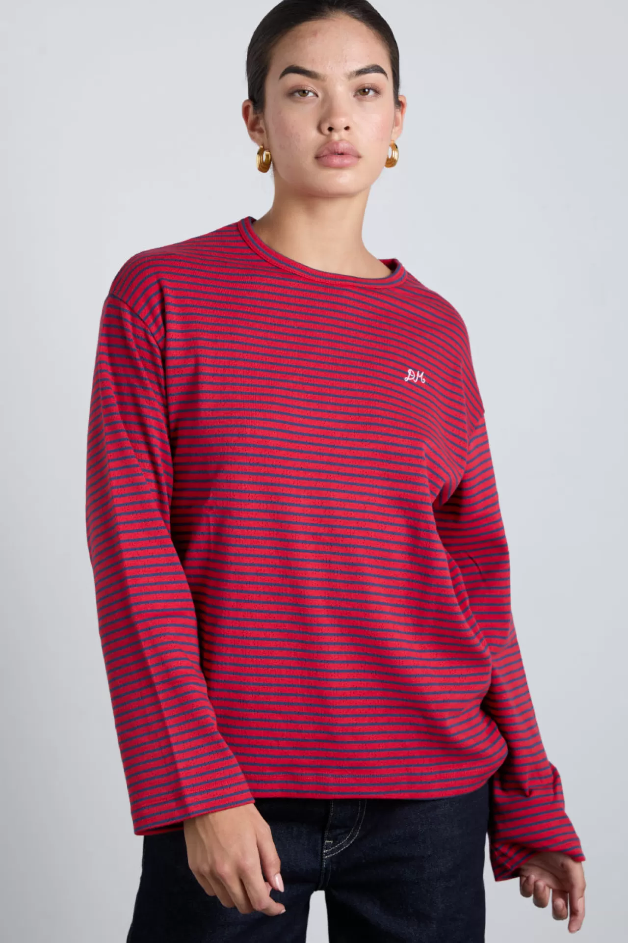 Cheap Damson Madder red and navy stripe long sleeve top red/navy