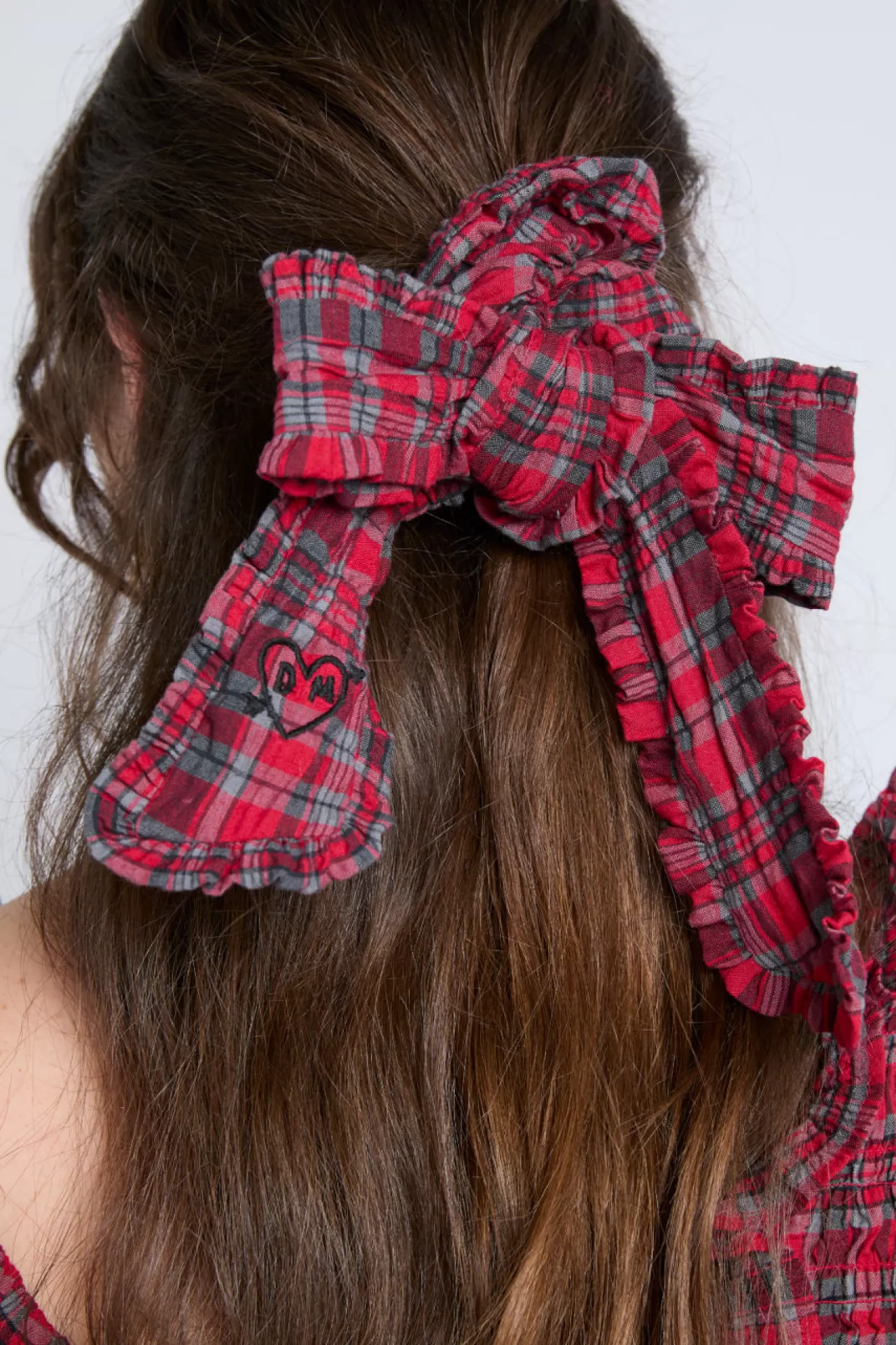 Best Damson Madder check bow scrunchie red