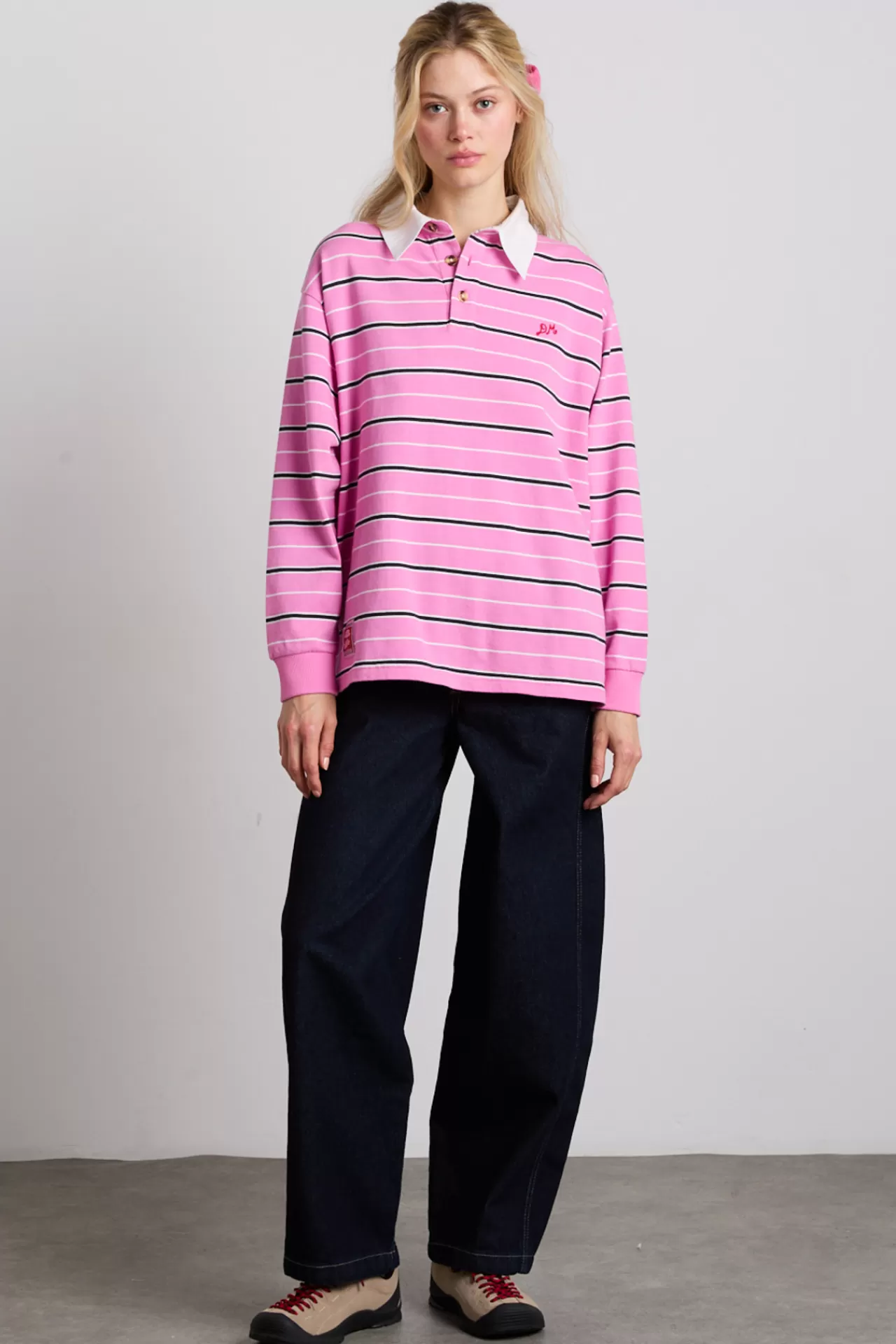 Best Damson Madder remie rugby shirt - pink stripe pinkstripe