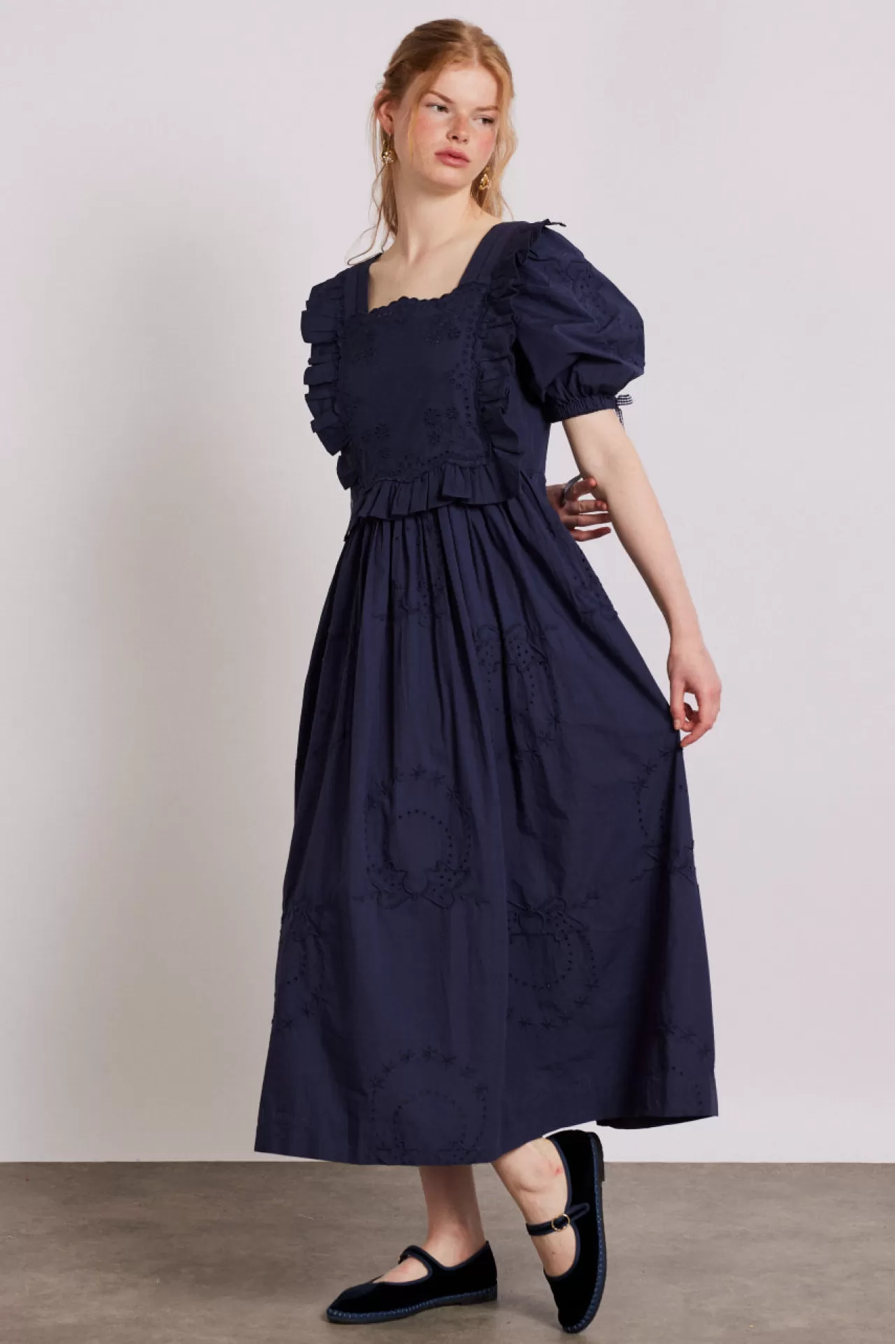 Fashion Damson Madder rhea dress - broderie navy