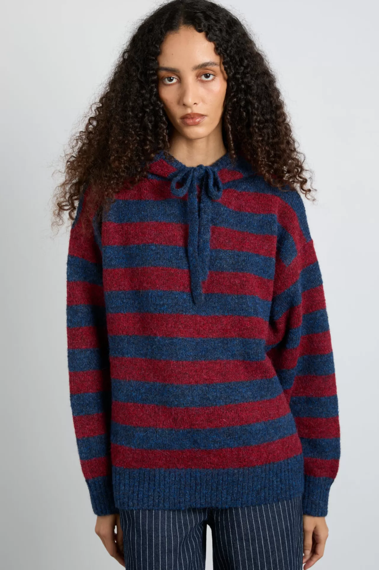 Hot Damson Madder riley knit hoodie - red navy stripe red/navy
