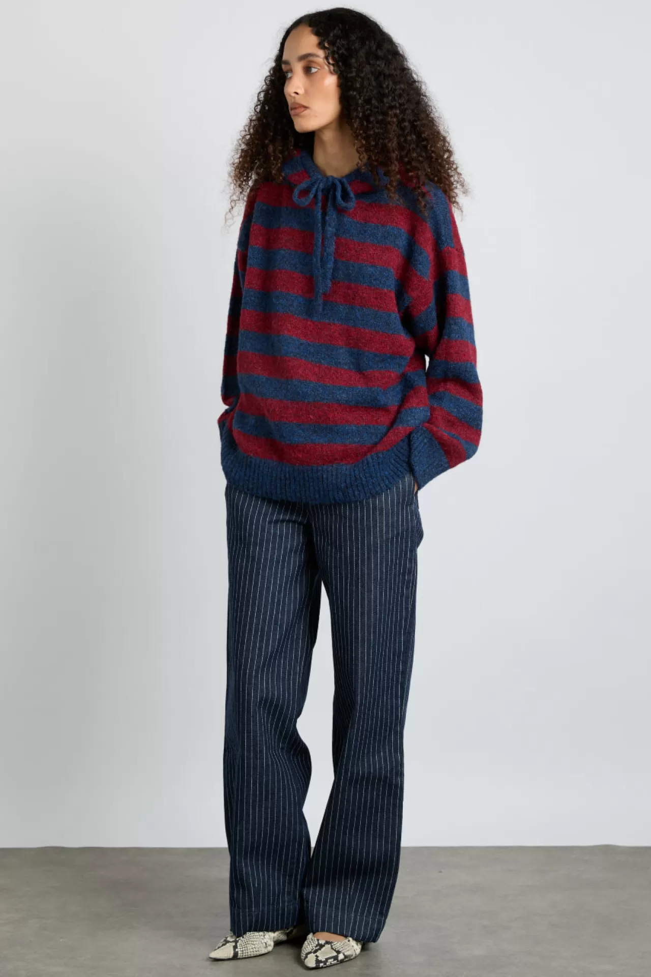 Hot Damson Madder riley knit hoodie - red navy stripe red/navy