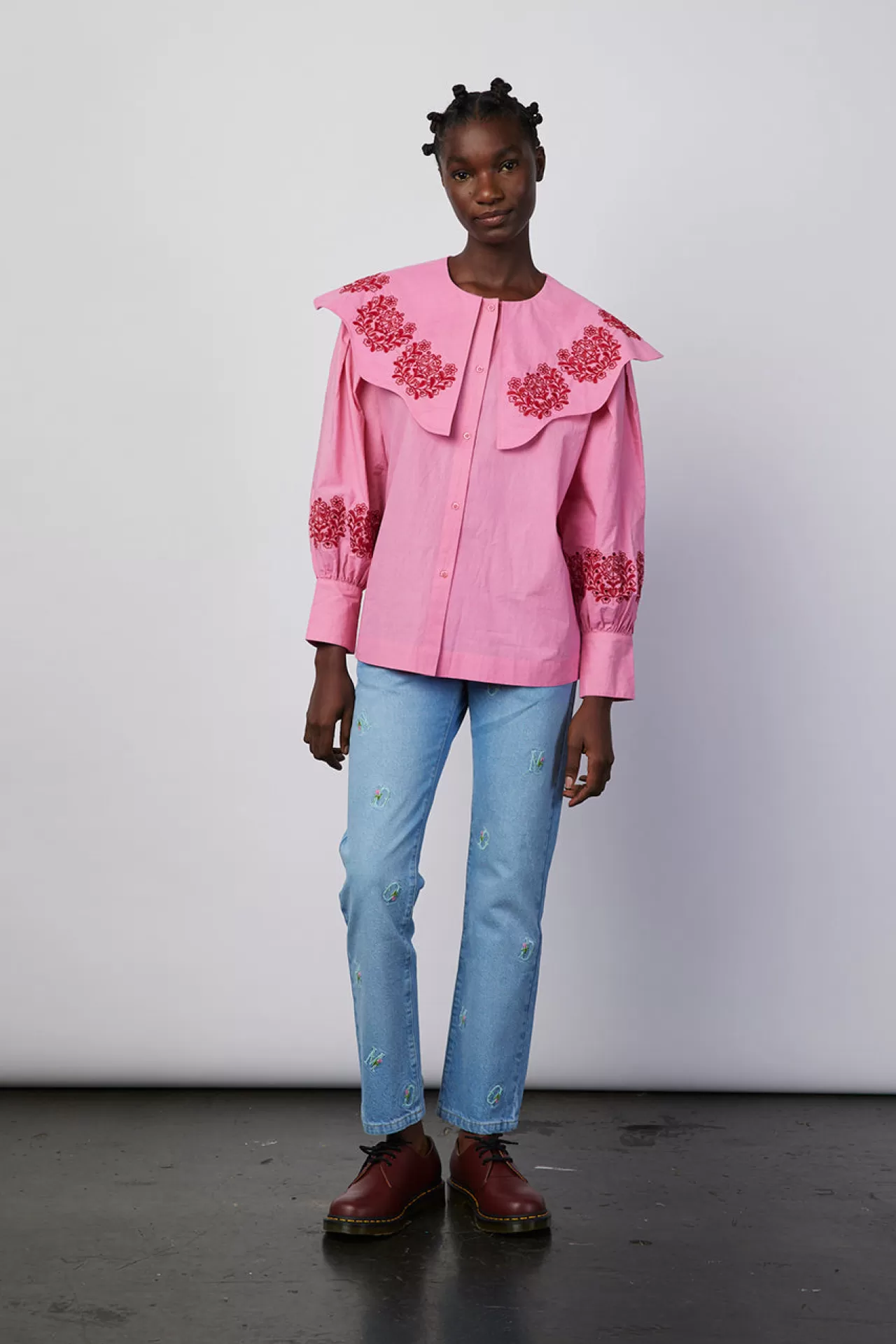 Online Damson Madder romeo organic cotton broderie blouse - pink