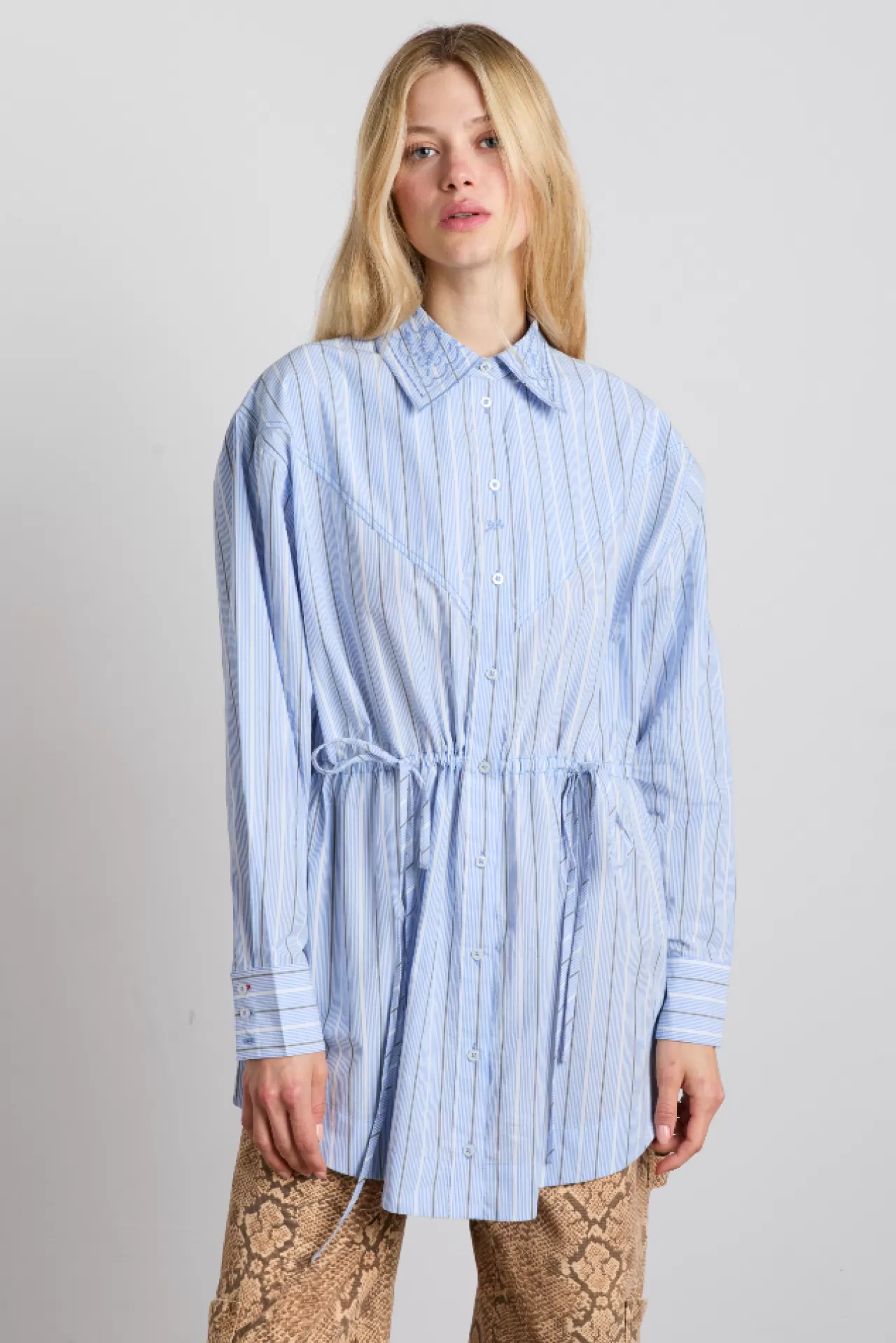 Best Sale Damson Madder romy embroidered shirt - narrow business stripe blue
