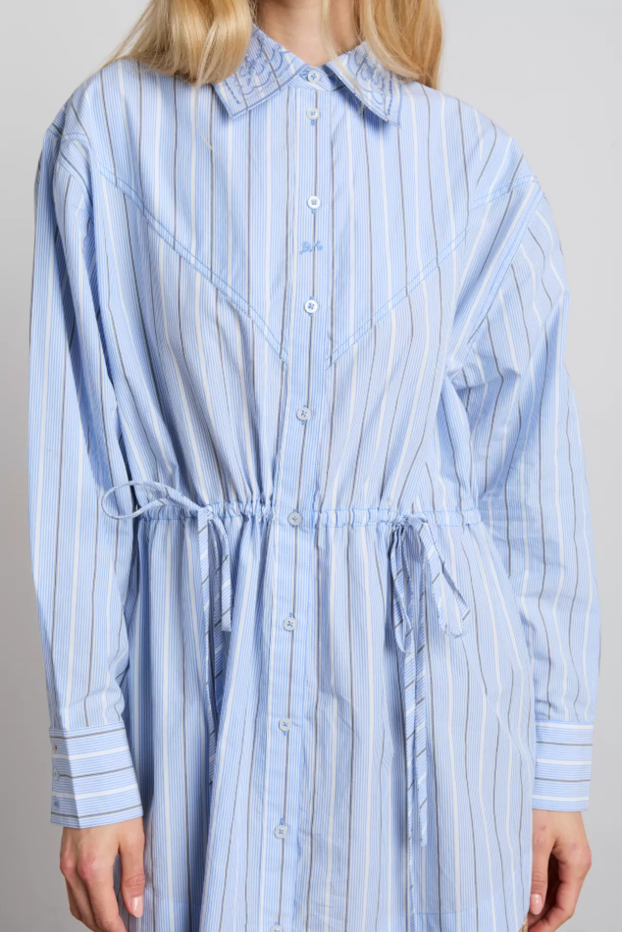 Best Sale Damson Madder romy embroidered shirt - narrow business stripe blue