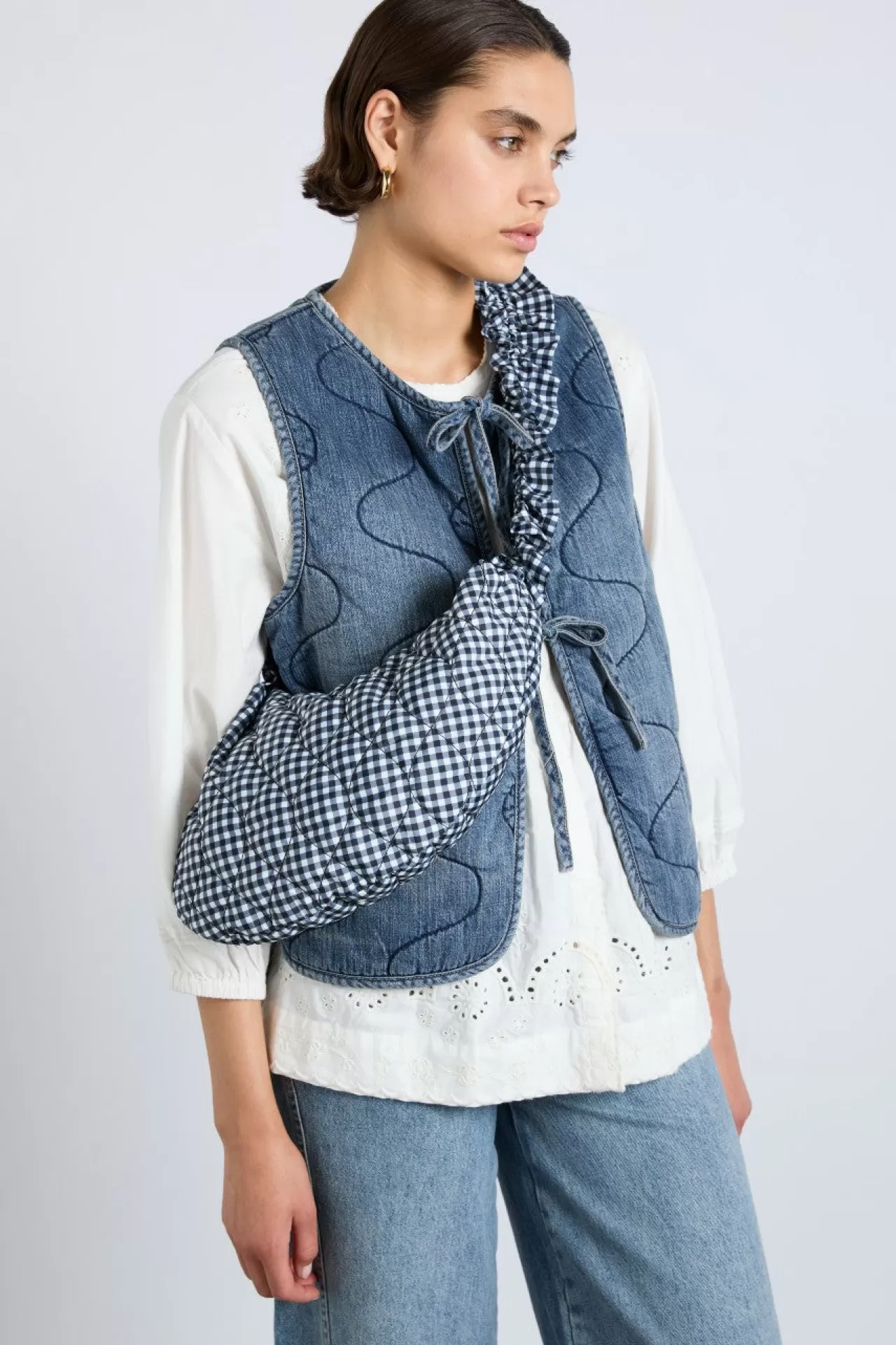 New Damson Madder ruched kidney bag in gingham