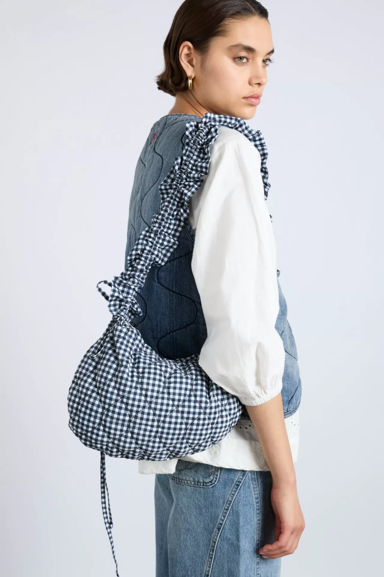 New Damson Madder ruched kidney bag in gingham