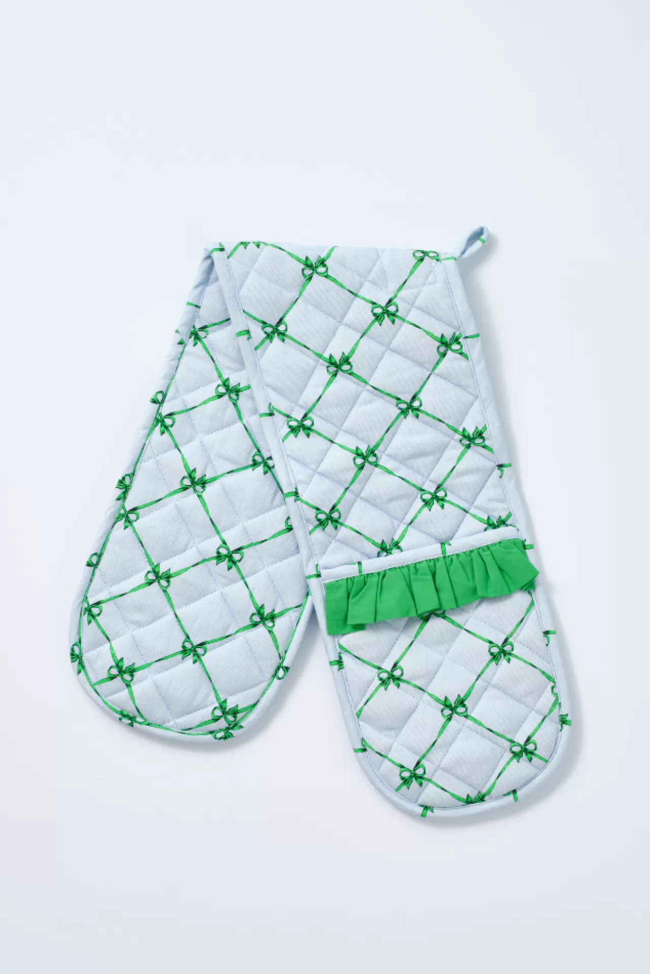 Cheap Damson Madder ruffle trim oven gloves - green u0026 blue bow green/blue