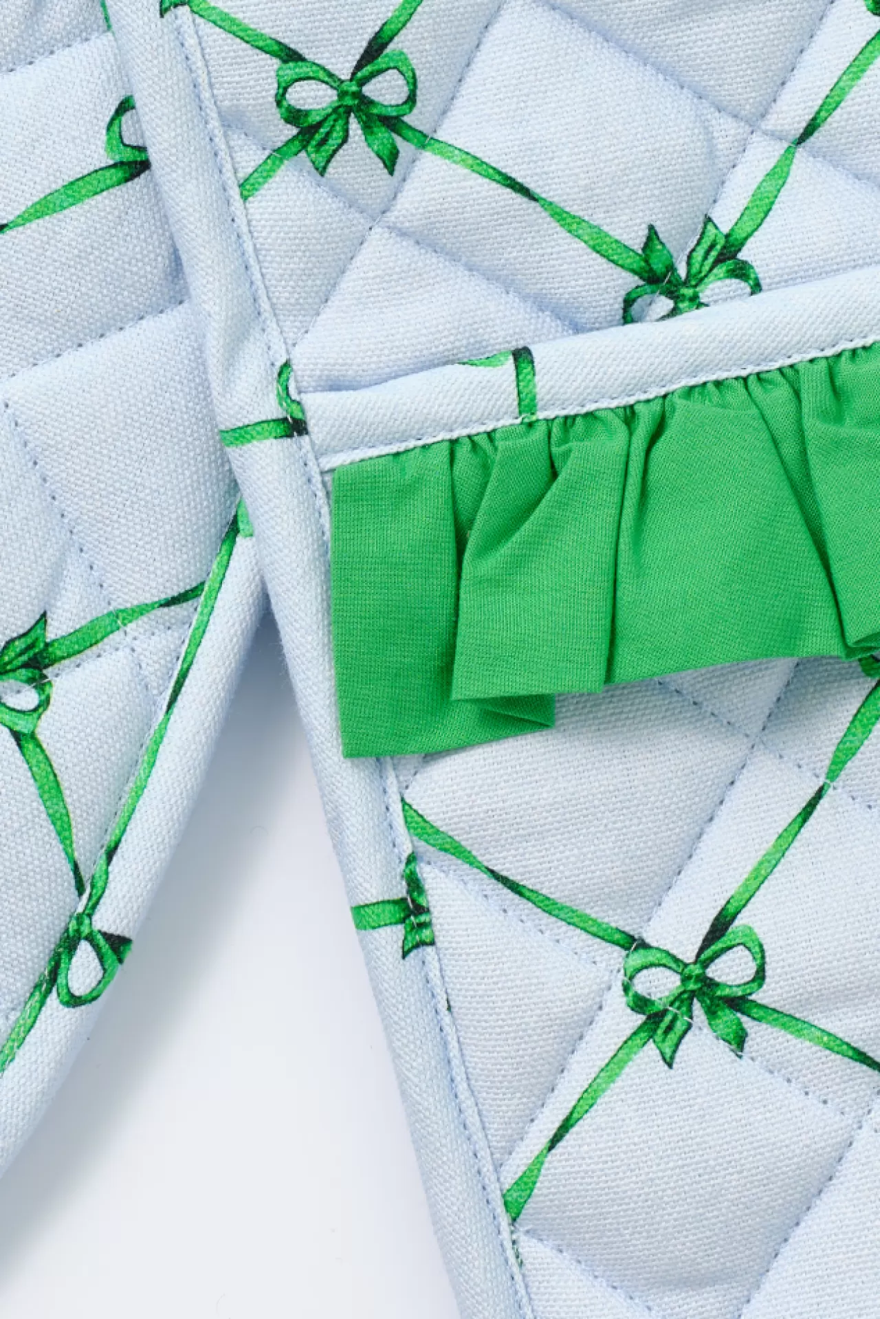 Cheap Damson Madder ruffle trim oven gloves - green u0026 blue bow green/blue