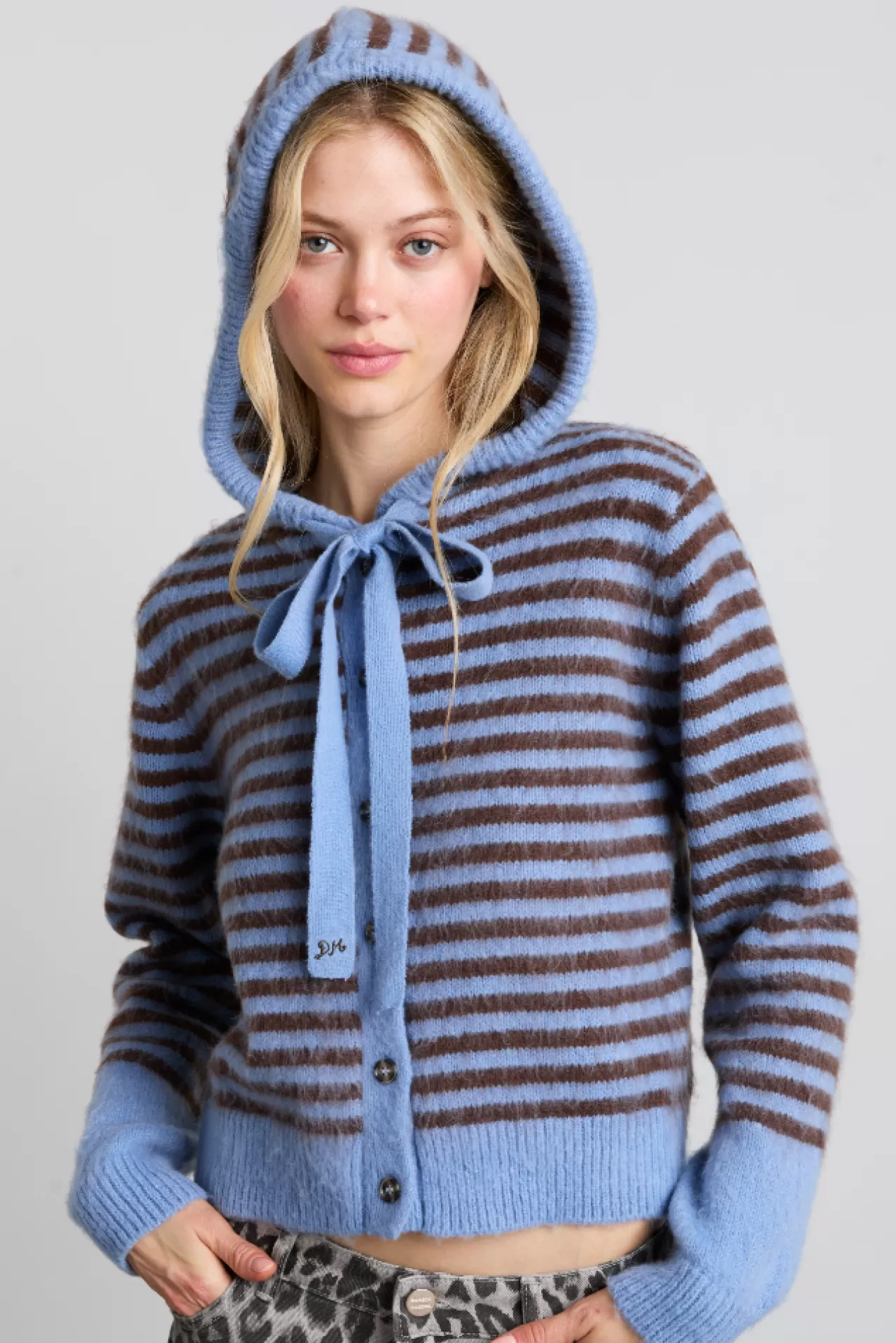 Clearance Damson Madder ruthie bonnet cardigan - blue u0026 chocolate stripe blue/brown