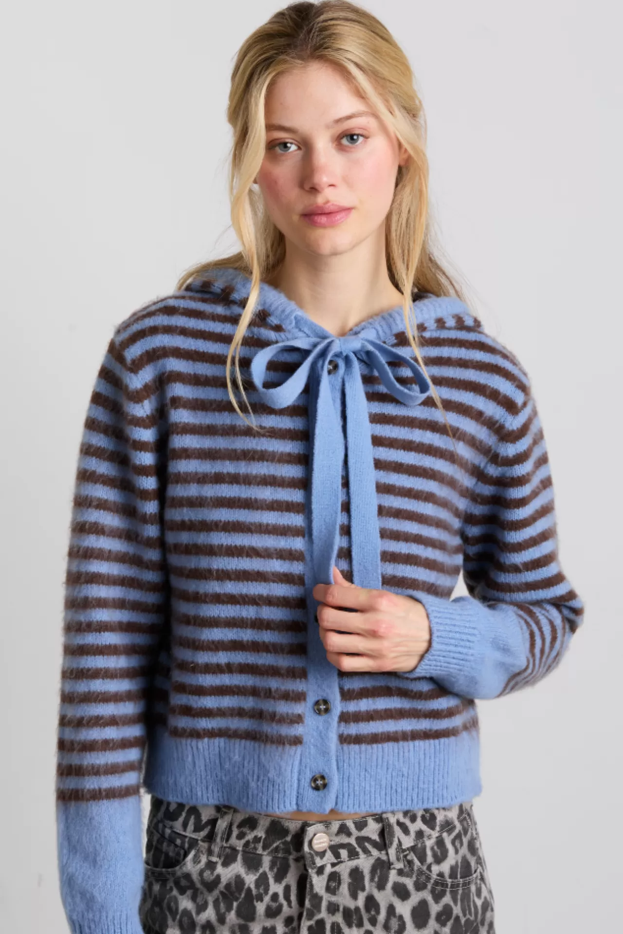 Clearance Damson Madder ruthie bonnet cardigan - blue u0026 chocolate stripe blue/brown