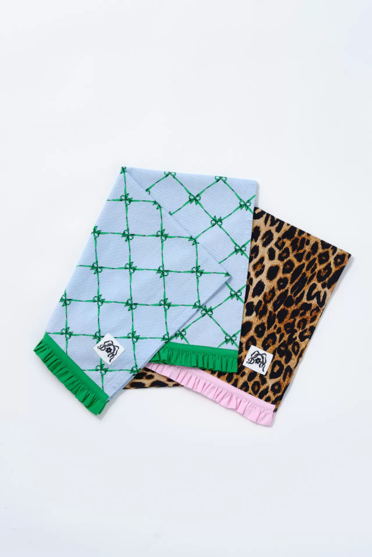 Store Damson Madder set of 2 ruffle tea towels - leopard u0026 bow print multi