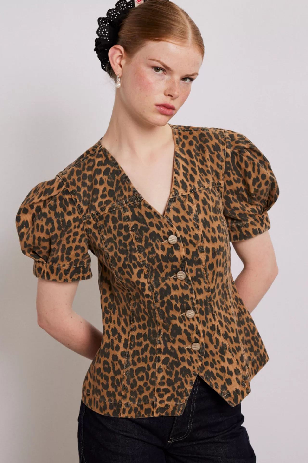 Best Damson Madder shell denim top - leopard multi