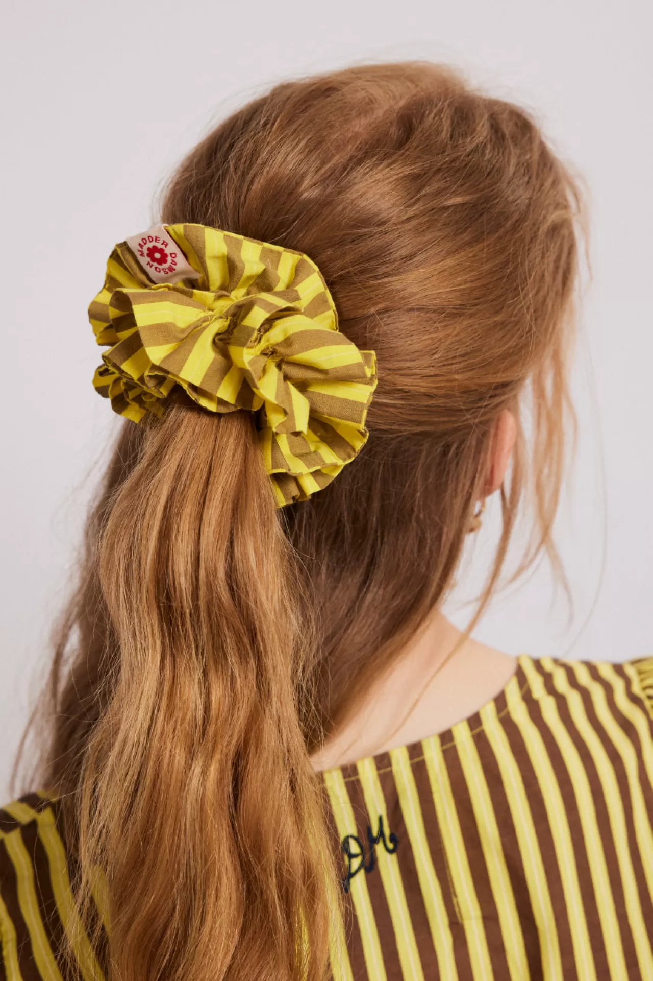 Hot Damson Madder shirred garter scrunchie - yellow u0026 brown stripe multi