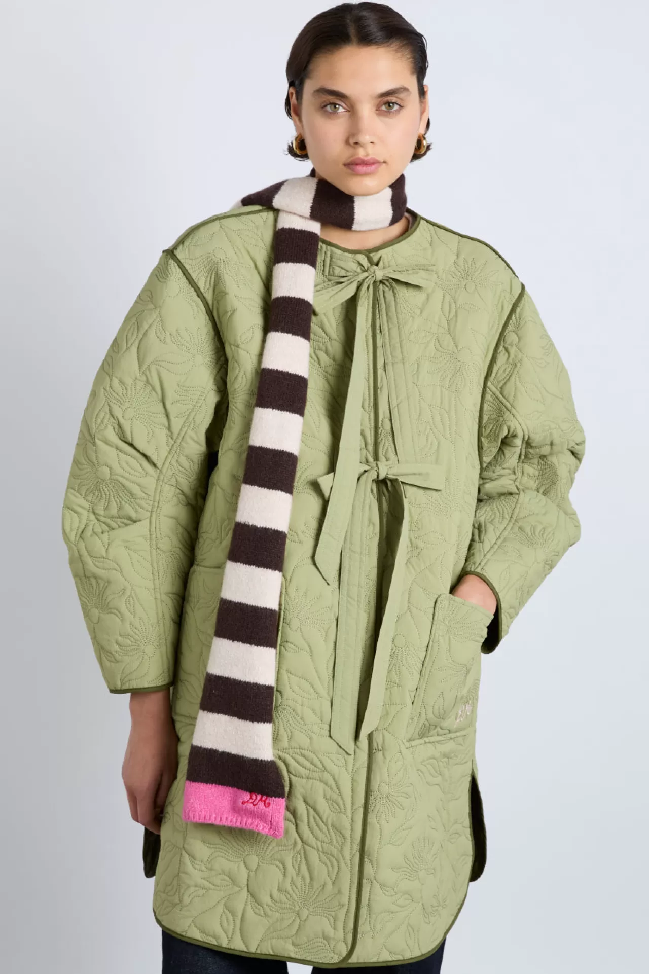 Hot Damson Madder skinny stripe scarf in choc u0026 ecru