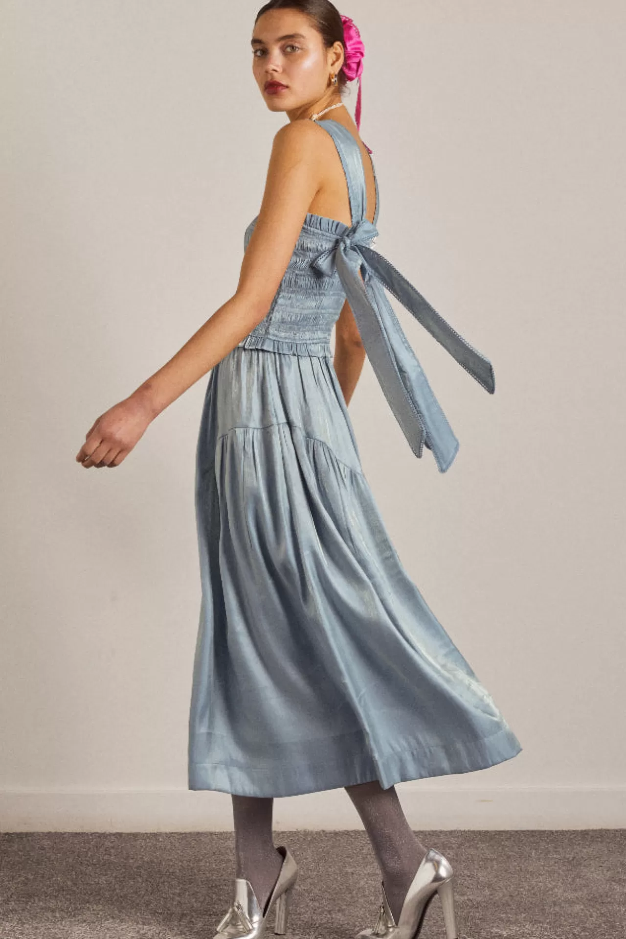Outlet Damson Madder tish midi dress - glass satin blue
