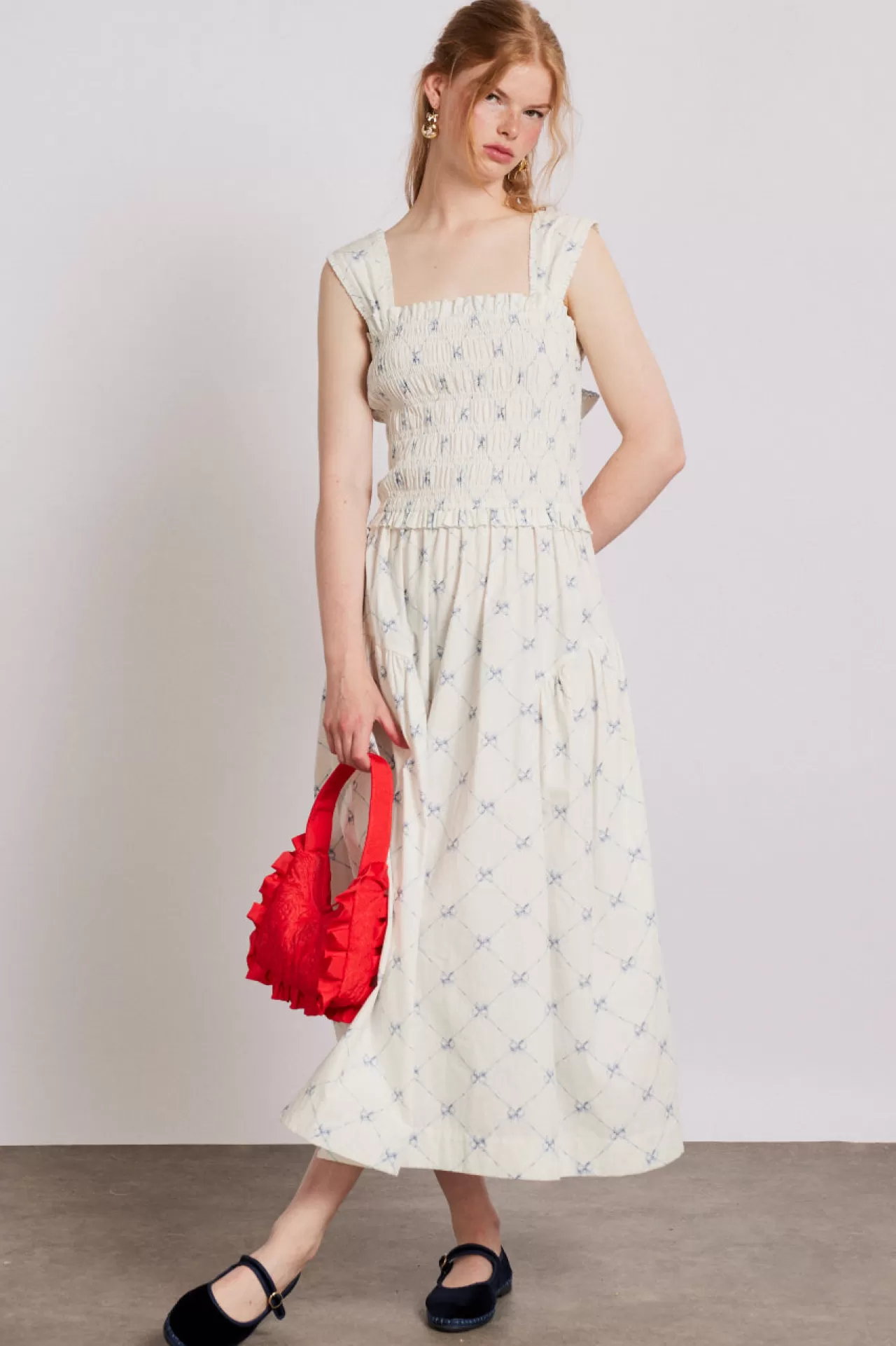 Cheap Damson Madder Tish midi dress - white bow print offwhite