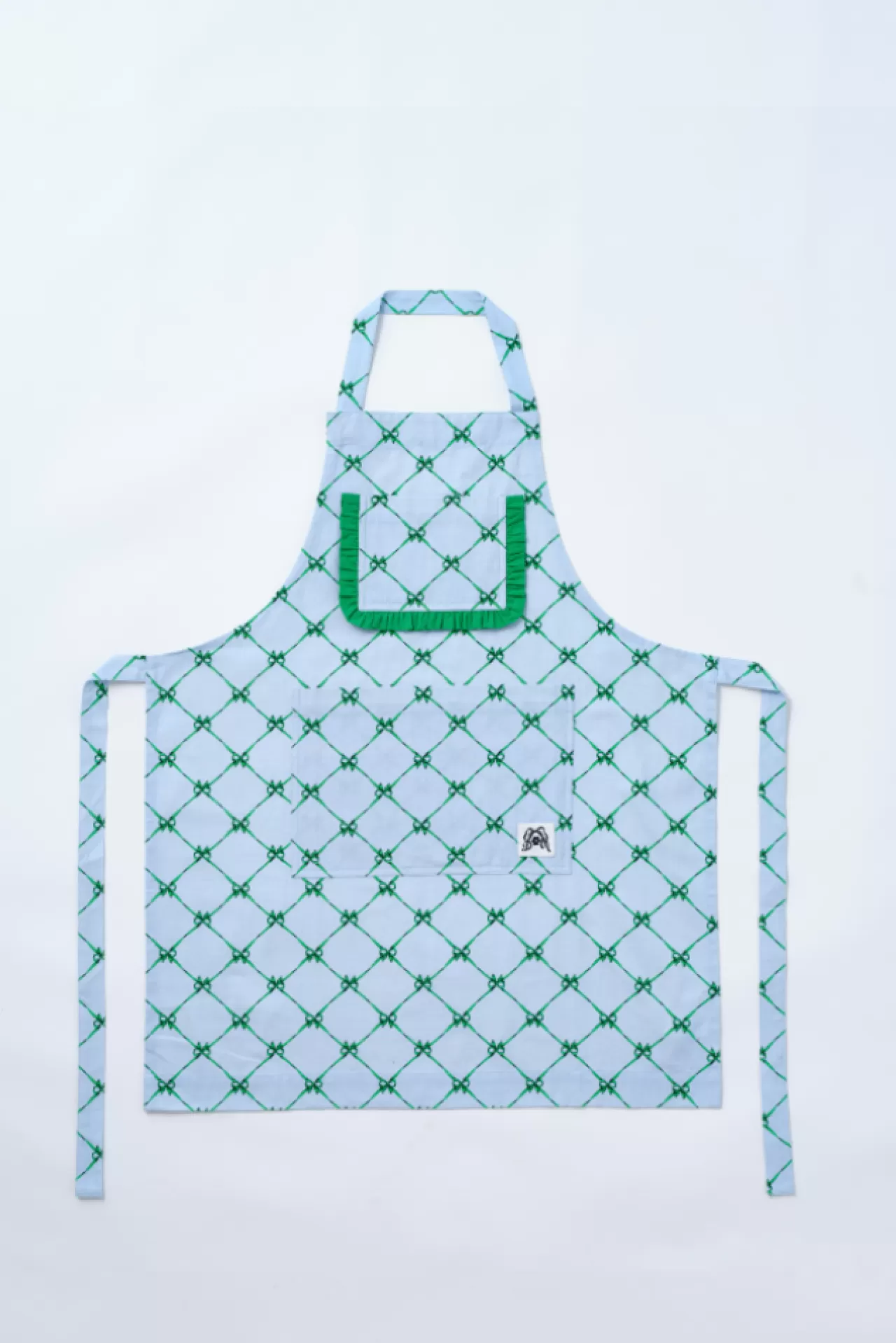 Hot Damson Madder valerie apron - green u0026 blue bow green/blue